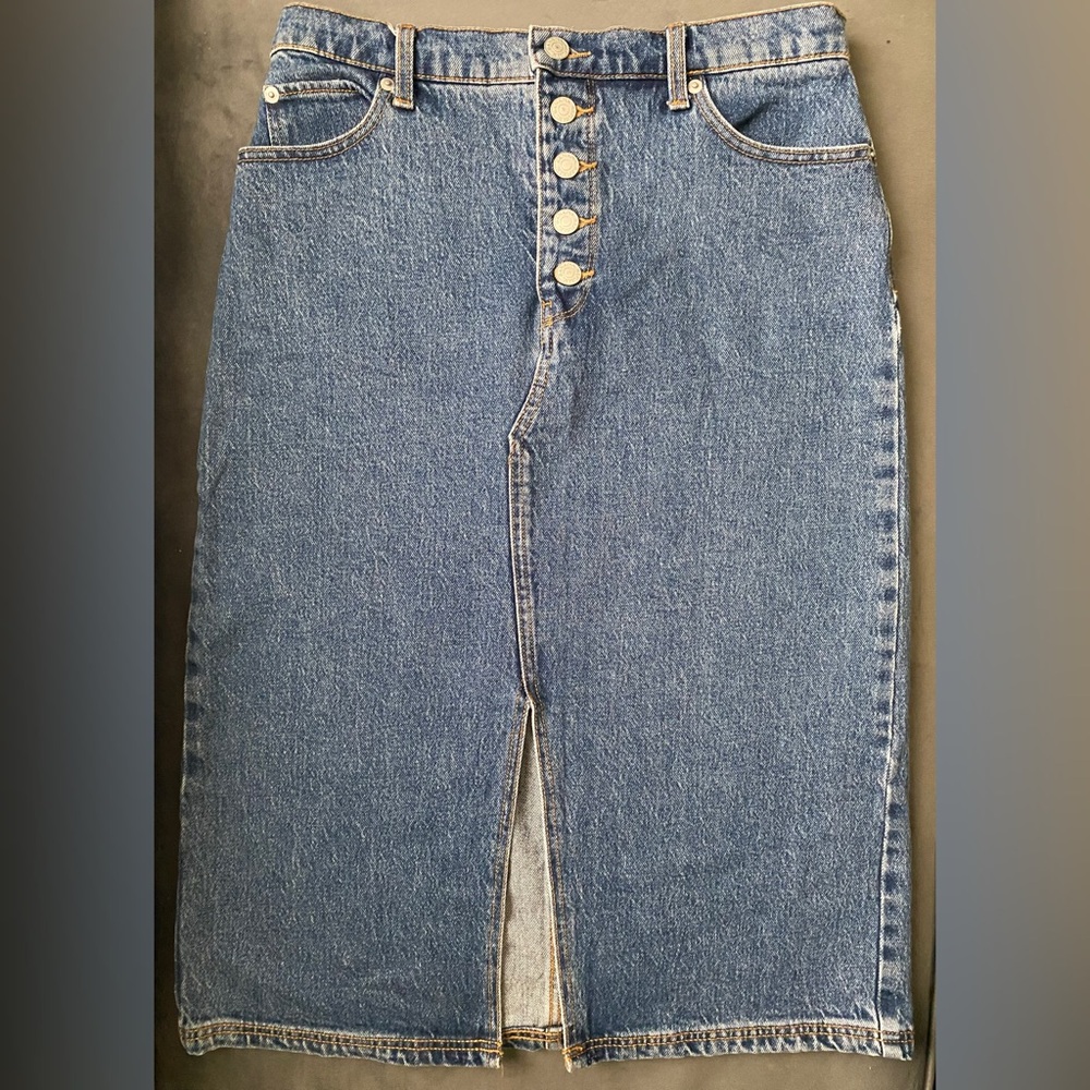 Y2K Denim Skirt Women’s 4 Blue Jean Stretch Clean Girl Split Banana Republic
